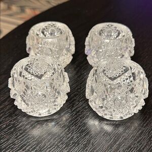 4 Vintage Cut Crystal Style Clear Glass Salt Dips /Salt Wells / Salt Cellars